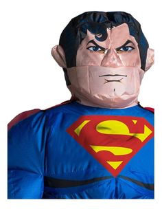 an inflatable superman costume is shown with his face cut out to look like he's wearing a mask