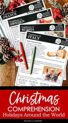 christmas themed reading comprehension passages about holiday traditions around the world December Classroom Activities, Holiday Reading List, Christmas Reading Comprehension, Classroom Christmas Activities, Third Grade Activities, Data Folder, Teaching Holidays, Christmas Reading, Classroom Christmas