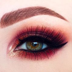 Red Eyeshadow Makeup, Makeup Ojos, Red Eye Makeup, Red Eyeshadow, Bold Eyes, Red Makeup