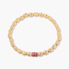 Bring a touch of personalization to your look with the Brei Birthstone Bracelet. This playful stretch bracelet has a birthstone bead to represent your unique birth month. Effortlessly add a pop of color to any outfit with this fun accessory. Available in 14k gold plated brass Size: 6.5x5mm barrel beads and 1mm birthstones 7" stretch bead bracelet Protected with an anti-tarnish barrier NOTE - Birthstone color may slightly vary per the color chart. SKU: BYB1270 Gift Rondelle Stretch Bracelet With Spacer Beads, Tennis Jewelry, Birthstone Colors, Birthstone Bracelets, Monogram Initials, Turquoise Jewelry, Ring Bracelet, Birthstone Jewelry, Jewelry Sales