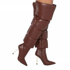 Size: 8.5, Color: Purple Winter Party Knee-high Polyurethane Boots, Winter Party Knee-high Boots In Polyurethane, Fall Polyurethane High Heel Knee-high Boots, High Heel Polyurethane Knee-high Boots For Party, Thigh High Polyurethane Winter Boots, Thigh High Polyurethane Boots For Winter, Trendy Thigh High Polyurethane Boots, Winter Knee-high Boots With Pointed Toe, Winter Knee-high Pointed Toe Boots In Polyurethane