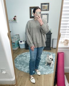 gray oversized sweater | petite jeans | Texas Fashion Blogger Lady in Violet Flowy Long Sleeve Dress, Instagram Popular, Oversized Grey Sweater, Long Sleeve Dresses, Open Knit Cardigan, Happy Spring, Fair Isle Sweater, Comfy Sweaters