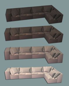 three different couches with pillows on them