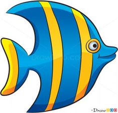 a blue and yellow striped fish with big eyes