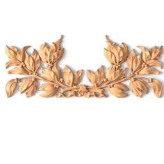 a wooden carving of leaves on a white background