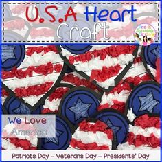 an american flag made out of red, white and blue paper with the words u s a heart craft