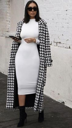 All Outfit pieces can be found here:   • https://www.foreverfearlessmag.com/6-must-try-style-trends-for-your-fall-wardrobe/ Black And White Coat, Classy Work Outfits, Long Midi Dress, Stylish Work Outfits, White Coat, Fall Fashion Outfits, Winter Fashion Outfits