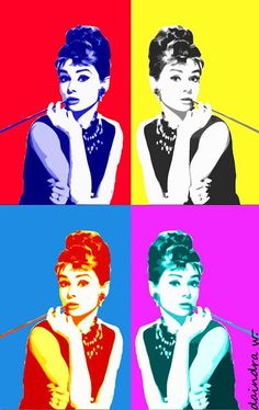 four pop art portraits of women in different colors and styles, with one woman's head tilted to the side