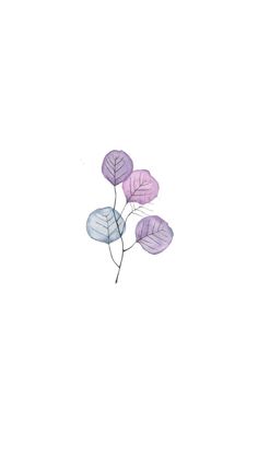 three purple leaves on a white background with watercolng in the bottom right corner