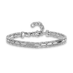 The flat polished links in this multi-row bracelet amp up your style. Hollow sterling silver Tightly woven links create a unique pattern 1.7mm width 7.0 inches with 1.0-inch extender; lobster claw clasp Lobster Claw, Unique Patterns, Chain Bracelet, Your Style, Bracelet, Sterling Silver, Chain, Birthday, Silver