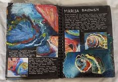 an open book with pictures and text on the page, titled'marca baldwin '