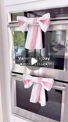 two ovens decorated with pink and white bows for valentine's day kitchen in hack