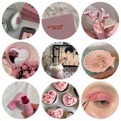 there are many different pictures with pink decorations