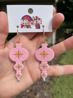 60s Pink Retro Vintage Christmas Holiday Ornament Earrings – Relic828 Festive Accessories, Ornament Earrings, Kitschy Christmas, Retro Vintage Christmas, Retro Ornaments, Nostalgic Gifts, Ornament Design, Pink Retro, Blast From The Past