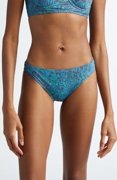 A eye-catching pattern brings sunny flair to these classic hipster bikini bottoms. Moderate back coverage Lined 80% polyamide, 20% elastane Hand wash, dry flat Made in Portugal Beachwear Swimwear Briefs In Elastane, Printed Stretch Bottoms For Poolside, Stretch Printed Bottoms For Poolside, Blue Printed Tie-side Bottoms, Printed Elastane Swimwear For Beach, Blue Printed Bottoms For Sunbathing, Printed Fitted Beachwear Bottoms, Printed Fitted Bottoms For Poolside, Elastane Tie-side Swimming Bottoms