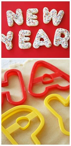 some cookies that have been made to look like the letters for new year's