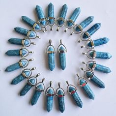 30pcs Natural Blue Crazy Agate Stone Pendants Hexagonal Pillar Pendulum DIY Stone Size:35mm*8mm*10mm Color:Blue Material: Natural Blue Crazy Agate MOQ: 30 PCS 1inch=2.539cm,  1cm=0.3937inch    1cm=10mm Stone Produce Can Gives You Deep Sense of Positive Energy  Peace of Mind, Balance, Healing, Meditation, Balancing Emotions Energy forBeginners for Teens Yoga Supplies , Art Collection ,Charms for Making Jewelryand Findings Supplies. Application: 1. Personalized charm Suitable for any occasion wear,Unique Gift! 2. For clothing accessories would be more fashionable. 3. Match your own necklace.  Note:2. This is natural material with High hardness, after highpolish by human, sometimes will have a little crack, But we will check one byone before we ship make sure all in good condition. 3. If you Pendulum Diy, Balancing Emotions, Yoga Supplies, Healing Meditation, Natural Material, Agate Stone, Stone Pendant, Fashion Jewelry Necklaces, Stone Pendants