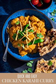 Chicken Karahi in a blue bowl with a torn piece of naan. South African Beef Stew, Trinchado Recipe