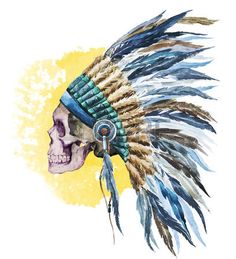 tatouage: Belle image avec une belle aquarelle natif chapeau américain Illustration Native Hat, American Hat, Indian Skull, Hat Vector, Indian Headdress, Circle Metal Wall Art, Skull Graphic, Feather Art, Leaf Art