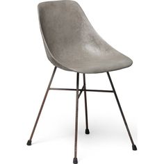 a gray chair sitting on top of a metal stand