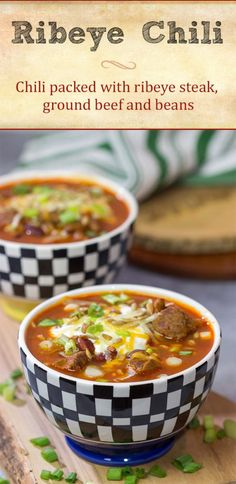 two bowls of chili with meat and beans