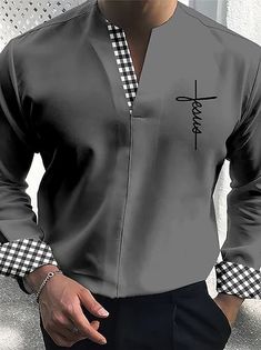 Mens 2024 Fashion, T Shirt Long Sleeve, Shirt Linen, Black Men Street Fashion, Shirt Designs For Men, Linen Fashion, Sleeve Fashion