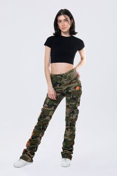 Details Fit: Nova - High Rise, Stacked Fit Color: Wood Camo Material: 97% Cotton / 3% Spandex Style: AP24520EC Fitted Camouflage Bottoms With Cargo Pockets, Fitted Camouflage Military Pants, Fitted Camouflage Bottoms For Fall, Military Style Fitted Bottoms For Streetwear, Fitted Military Style Bottoms For Streetwear, Fitted Camouflage Pants With Cargo Pockets, Fitted Camouflage Trousers, Fitted Camouflage Pants For Fall, Fitted Camouflage Cargo Pants For Streetwear