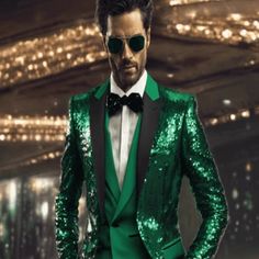 This Mens Sequin Suit - Sparkly Suit - Emerald Green Glitter Suit Is Perfect For Stage And Parties Available In All Sizes. Its Real Sequin Fabric Luxury Sequined Men's Suit, Glamorous Green Sequin Fabric For Festive Occasions, Green Single-breasted Tuxedo Blazer, Glitter Suit, Glamorous Green Sequin Fabric, Sequin Suit, Tuxedo For Men, Sequin Fabric, Green Glitter