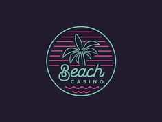 the beach casino logo with a palm tree in the center and waves coming out of it