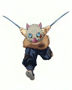 an animal with horns and blue eyes is jumping in the air while wearing a coat