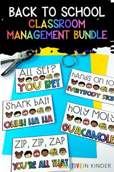 the back to school classroom management bundle is shown with scissors, paper and other items