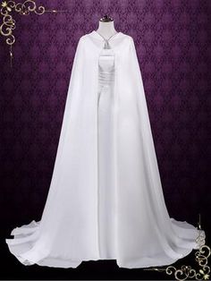 Medieval Chiffon Cloak with Hood Wedding Dress With Jacket, Cloak With Hood, White Cloak, Cloak Dress, Gaun Abad Pertengahan, Wedding Cloak, White Cape, Fantasy Gowns, Medieval Fashion