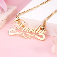 Material: Copper,Sterling Silver Color: Gold Chain Length: 14",16",18",20",22" Process: Gold Plated Recipient: Women, Mom, Wife, Girl Friend, Children Necklace Type: Name Necklace Brand: Silviax Jewelry Item: 2023NE0206/2023NE0214 Heart Shaped Name Necklace For Mother's Day, Heart-shaped Name Necklace As Personalized Gift, Personalized Metal Jewelry For Anniversary Gift, Customizable Metal Necklaces For Anniversary, Customizable Metal Necklace For Anniversary, Customized Gold Heart Nameplate Necklace, Elegant Customized Heart Nameplate Necklace, Elegant Custom Name Heart Necklace For Mother's Day, Heart-shaped Metal Name Necklace