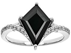 4.85ct Kite Black Spinel With 0.17ctw Round White Zircon Rhodium Over Sterling Silver Ring. Measures Approximately 0.86"L x0.52"W. Not sizeable.      Accents stones primarily zircon. Black Emerald Cut Jewelry With Diamond Accents, Formal Black Diamond Jewelry With Round Cut, Black Marquise Diamond Jewelry, Formal Jewelry With Trillion Cut Diamond Accents, Formal Jewelry With Diamond Accents In Trillion Cut, Formal Trillion Cut Jewelry With Diamond Accents, Black Diamond Jewelry With Marquise Cut, Black Marquise Cut Diamond Jewelry, Black Diamond Marquise Cut Jewelry