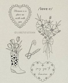 a drawing of flowers and boots with the words love - r