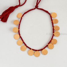 Handmade necklace with old Brass metal with gold polished matte finish coins. Very interesting typical Indian old design and a nice short length it fits around neck. cotton maroon thread is used. I have same design in black thread too. Please ask me to make any changes if any required. Old Design, Thread Necklace, Unique Pendant Necklace, Gold Coin Necklace, Necklace Indian, Indian Necklace, Coin Pendant Necklace, Meme Design, Hippie Necklace