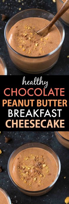 chocolate peanut butter breakfast cheesecake in small bowls