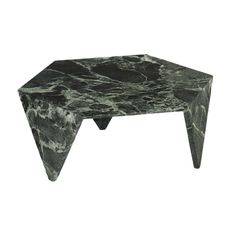 a green marble coffee table with triangular legs