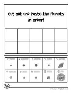 the printable worksheet for cut out and paste the planets in order with pictures