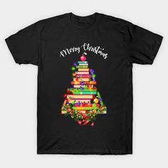 Books Christmas Tree Shirt Gift For Librarian Nerd -- Choose from our vast selection of Crewneck and V-Neck T-Shirts to match with your favorite design to make the perfect graphic T-Shirt. Pick your favorite: Classic, Boxy, Tri-Blend, V-Neck, or Premium. Customize your color! For men and women. Books Christmas Tree, Gift For Librarian, Books Christmas, Book Christmas Tree, Christmas T Shirt Design, Christmas Tree Shirt, Gifts For Librarians, Tree Shirt, Librarian