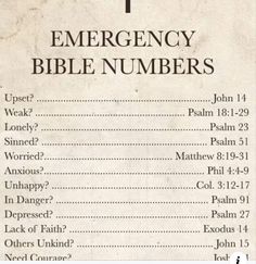 an old bible with the words, emergency bible numbers on it's front page