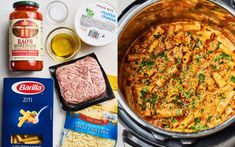 an image of some food in the pot on the table with it's ingredients