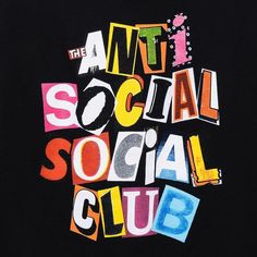 the words atti social social club written in multicolored letters on a black background