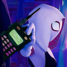 a cartoon character holding a cell phone in his hand