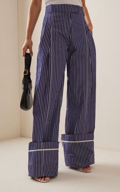 Classic Striped Wide-leg Pants, Luxury Striped Wide Leg Bottoms, Striped Wide-leg Cotton Pants, Luxury Striped Wide-leg Bottoms, Striped Pants Women, Luxury Striped Wide-leg Pants, Stripe Pants Outfit, Striped Pant, Striped Wide Leg Pants