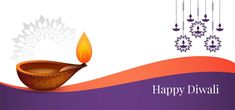 happy diwali greeting card with hanging chandelier and candle on colorful background