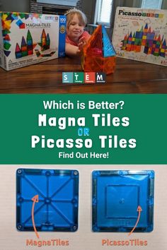 an advertisement for magna tiles or picsso tiles, with the caption which is better?