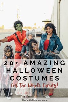 halloween costumes for the whole family with text overlay that reads, 20 amazing halloween costumes for the whole family