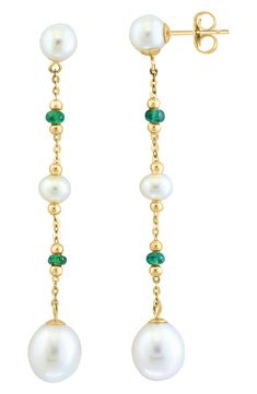 A 14K yellow gold pair of linear earrings are accented with emeralds and freshwater pearls. 1.5" drop Post back 0.50 ctw of emerald; 5-5.5mm freshwater pearl 14K yellow gold/emerald/freshwater pearl Made in the USA Linear Earrings, Freshwater Pearl Earrings, Freshwater Pearls Earrings, Book Cover Art, Cover Art, Fresh Water, Freshwater Pearls, Nordstrom Rack, Emerald