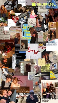 a collage of photos with people and words written on the pictures, including one woman holding a cell phone